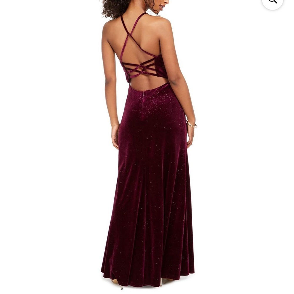 MORGAN & CO. Strappy back Assymetrical sheath formal Halter Gown for Prom - Picture 2 of 7